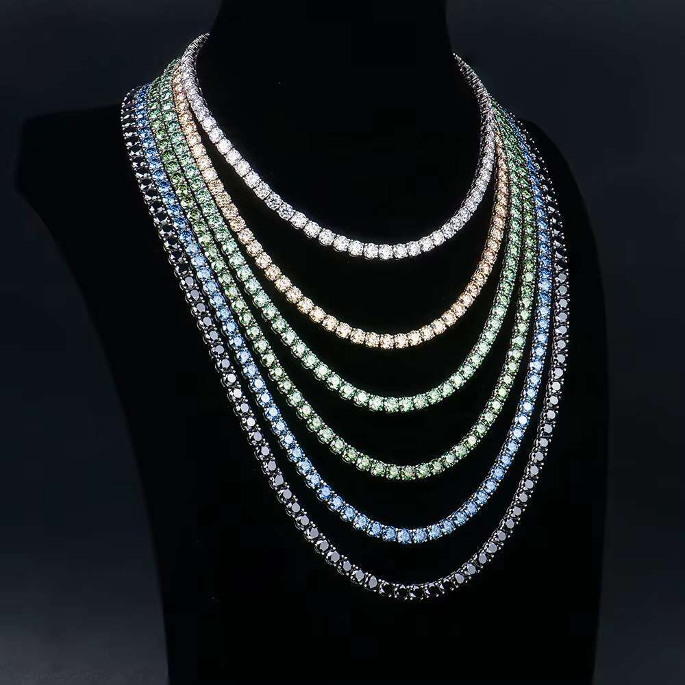 French stick frozen pure sier black blue green Cuban Vvs moissanite tennis chain necklace