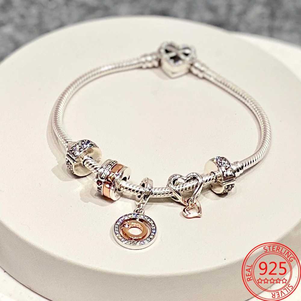 Classic 925 Sterling Silver Rose Gold Heart Ball Lucky Bead Charm Fit Brand Bracelet DIY JewelryXJ250517