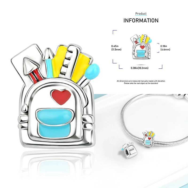 925 Sterling Silver School Backpack Book Pencil Trophy Charm Beads Fit The Original Charm Bracelet Women DIY JewelryXJ250517