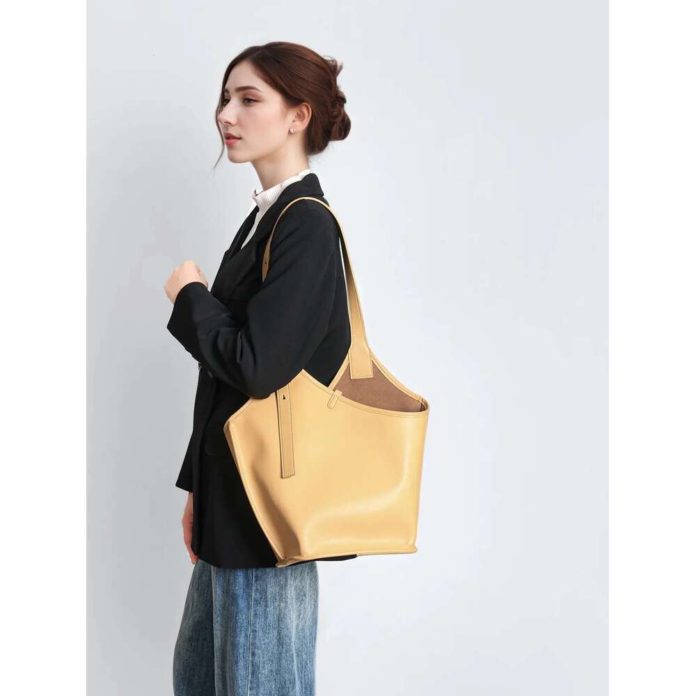 2025 New Split Leather Shoulder Crossbody Casual Large Capacity Bucket Bags Tote Bag