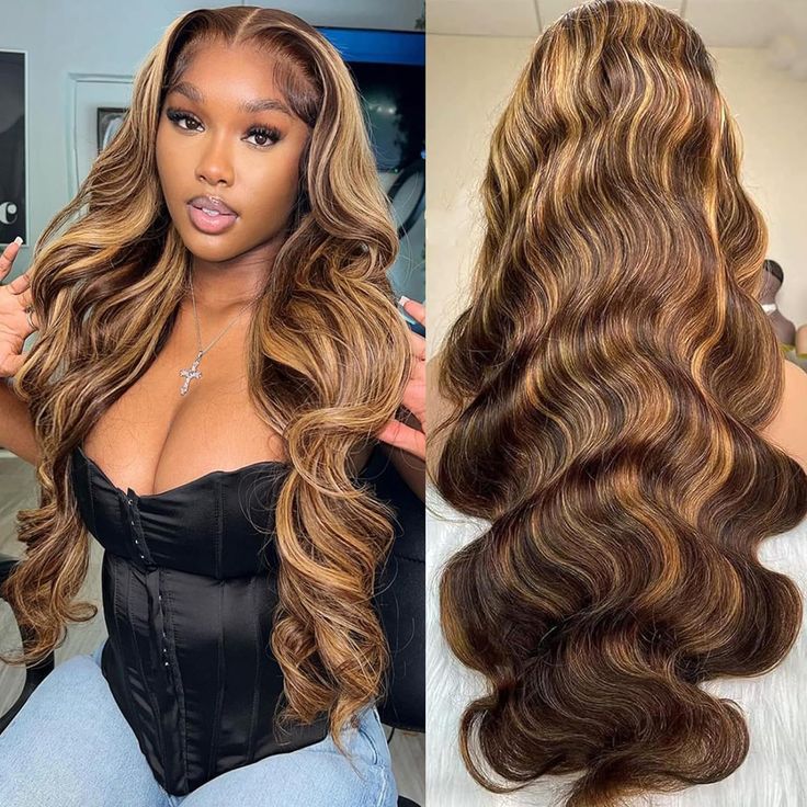 ViBESHiFT 16-32 Inch Human Hair 13x4 HD Transparent Ombre Highlight P4/27 Color Real Hair Toupee Wholesale for Women Daily Work Party Use Hot Sale