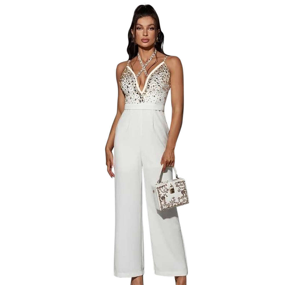 Wide Leg Jumpsuit CY Hot Stamping Jumpsuit Fashionable Women S Clothing New Sexy Suspender Straight Leg Pants Casual Pretending