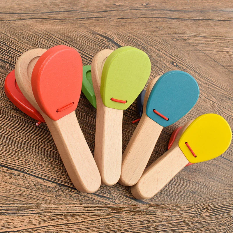 Wooden Castanet Percussion Rhythm Clap Handle Music Instruments for Kids Preschool Early Educational Toys Kinder Spielzeuge