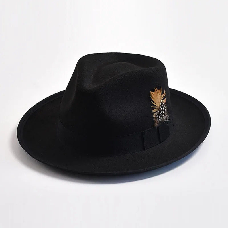 Vintage Soft Wool Fedora Hat Fashion Panama Trilby Jazz Feather Decoration Gentleman Party Men Dress Hats 250517