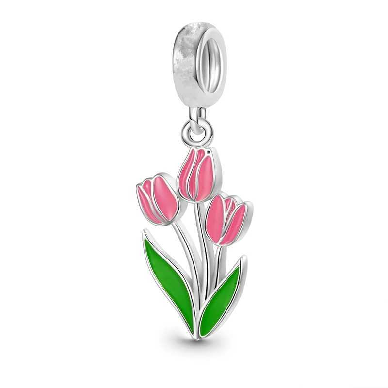 Pink Rose Enamel Flowers Mle Peony Tulip Beads Fit Original 925 Sterling Silver Pan Bracelet Women DIY Charm Jewelry GiftXJ250517
