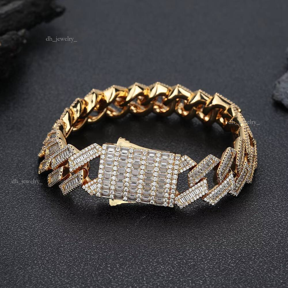NUOYA 18mm Thick Link Gold Plated Hip Hop Jewelry for Women Iced Baguette Dia Cuban Chain Bracelet Gifts