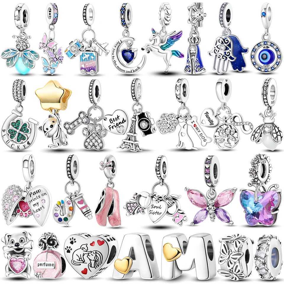 2025 Hot Sale Charms Bead 925 Sterling Silver Pink Butterfly Luminous Firefly Dangle Fit Bangle Bracelet Necklace DIY JewelryXJ250517