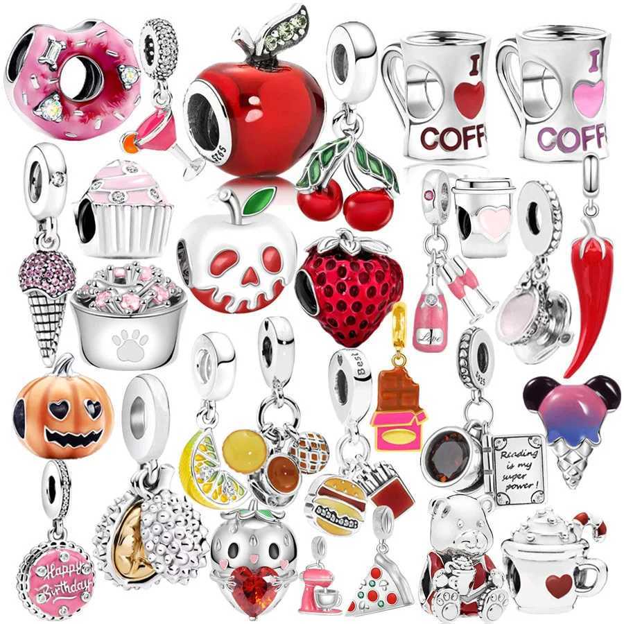 Hot Sale Coffee CupSterry FruitCake Dangle Charm Bead Fit Original European 925 Sterling Silver Bracelet DIY Women JewelryXJ250517