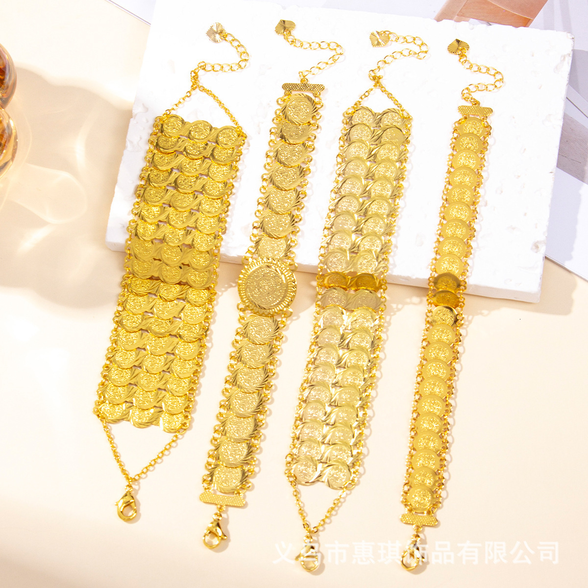 Gold Plated Coin Bangle African Bracelets Jewelry Dubai Middle East Arab Bridal Ornament for Women Girls 241115