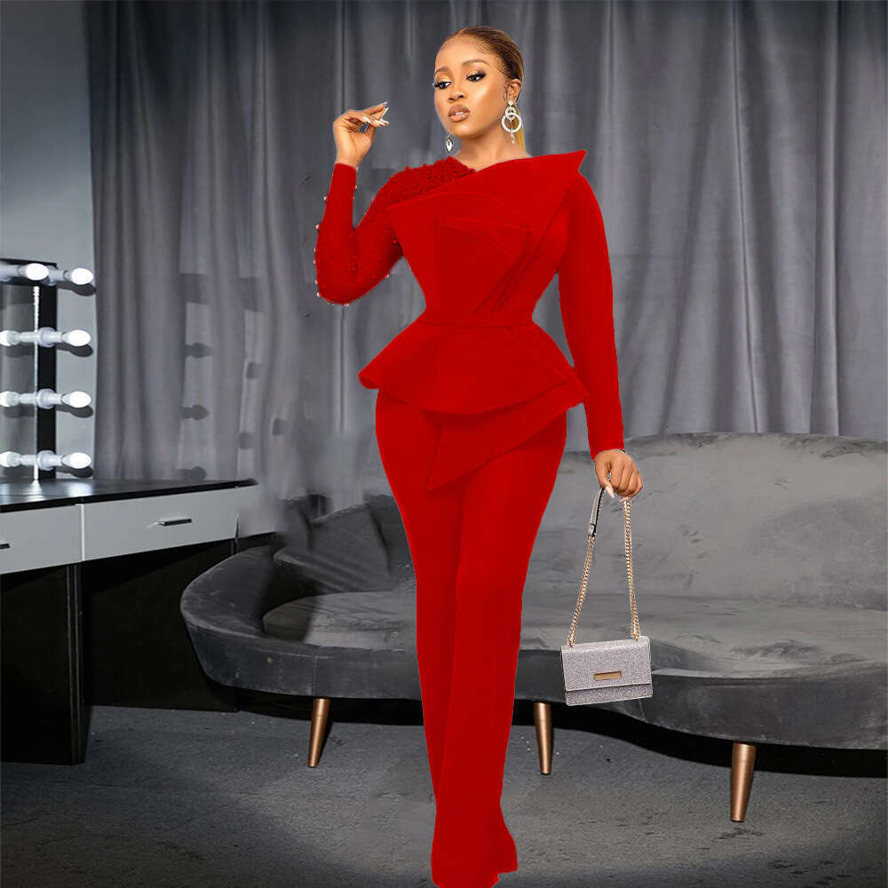 Wide Leg Jumpsuit Women S New Fashion Patchwork Mesh Studded Waist Slimming Oversized Jumpsuit