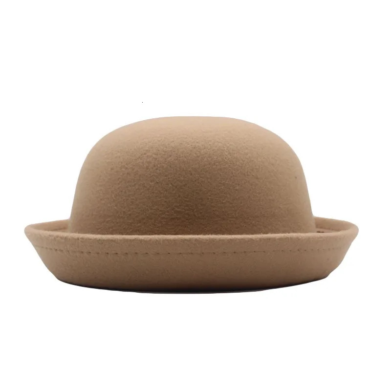 Outdoors Adult Children Flat-top Fedora Pure Color Wool Jazz Hat Wide Brim L .adies ElegantRound Hat Bowler Hat 250516