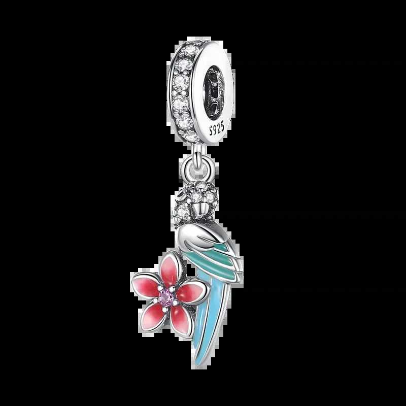 925 Sterling Silver Blue Murano Bead Pansy Flower Dangle Charm Fit Original Brand Bracelet And Necklace Jewelry GiftXJ250517