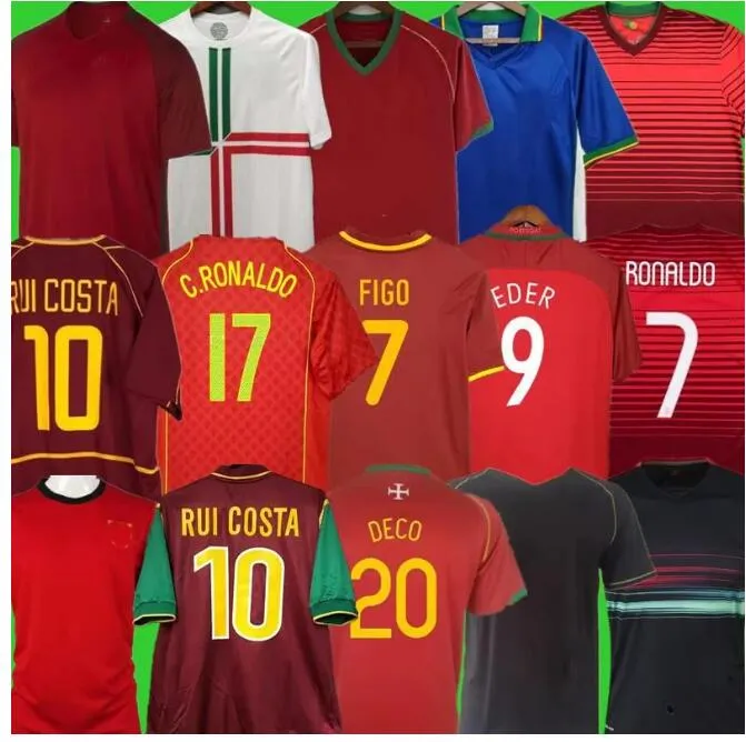 RONALDO Retro Soccer Jerseys 1998 1999 2010 2012 2002 2004 RUI COSTA FIGO NANI Classic Football Shirts Camisetas de futbol Portugal men Vintage uniforms