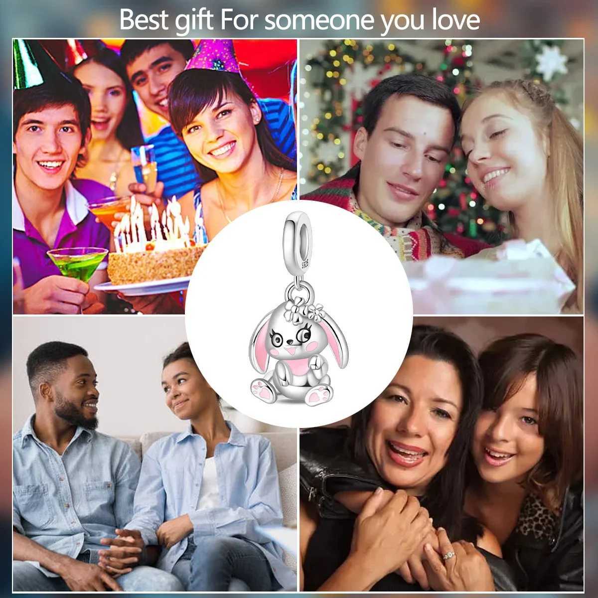 Hot Sale Pink Charms Heart Dangle Charm Beads Flower Pendant DIY Jewelry Fit Original 925 Sterling Silver Bracelet Necklace ClipXJ250517