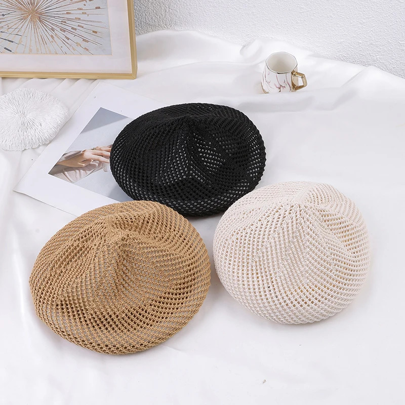 Ladies Day literary beret Spring Summer Breathable hollow weave painters hat temperament everything with bud 250517