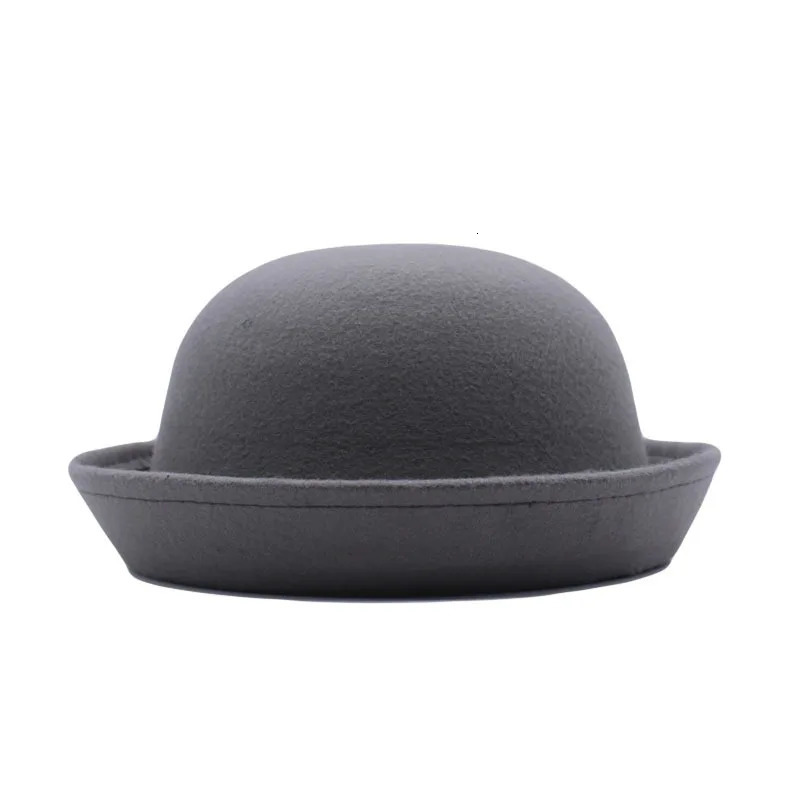 Outdoors Adult Children Flat-top Fedora Pure Color Wool Jazz Hat Wide Brim L .adies ElegantRound Hat Bowler Hat 250516