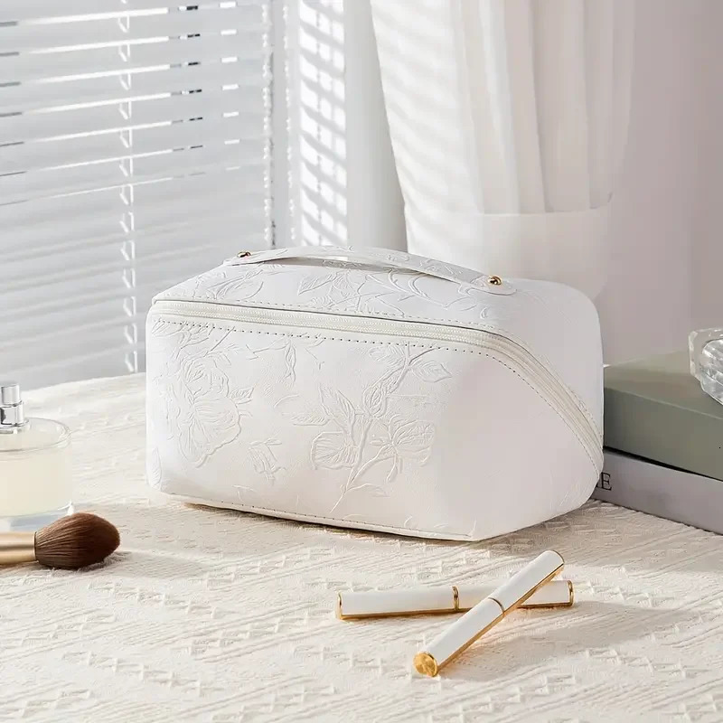 Vintage Flower Women Tote Cosmetic Bag Fashion Portable Pillow Makeup Orgainzer Pouch Washbag Large Capacity Travel Zipper Bag 250514
