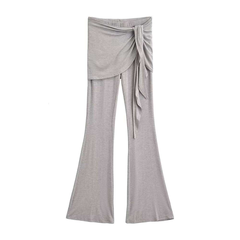 Zhao Lusi's Fake Two-Piece Lace Up Micro Flared Show Off Her Slimming And Leg Length, Autumn Home Casual Floor Length Pants For Women B5