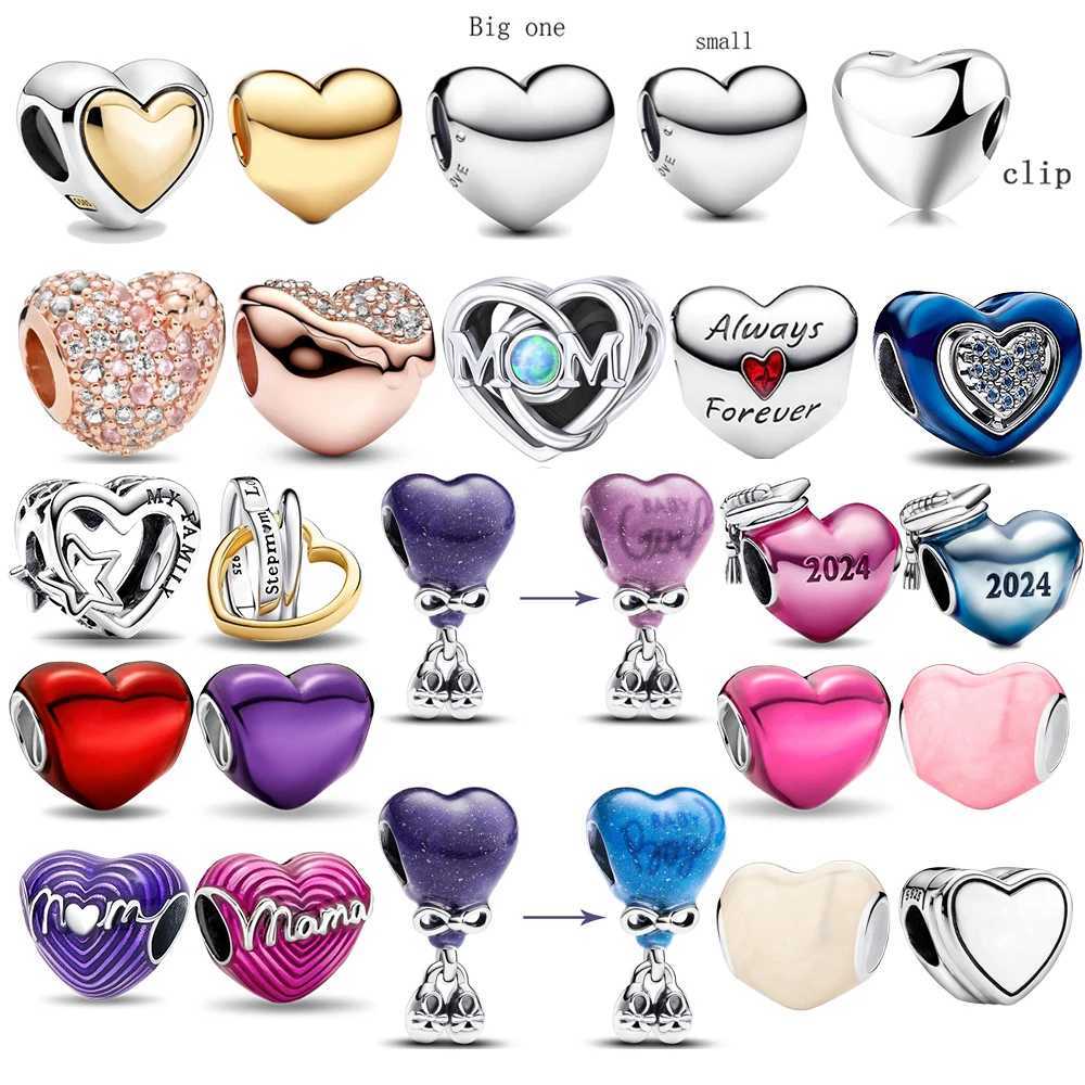 925 Sterling Silver With Engravable Multi Colored Heart-Shed Beads Charm Fit Brand Bracelet Classic JewelryXJ250517