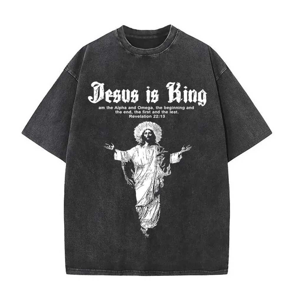 Christian Religious Jesus Forgive Them Father Vintage Washed T-shirt Men Women Gothic Rock Oversized T Shirts Tops StreetwearT250517
