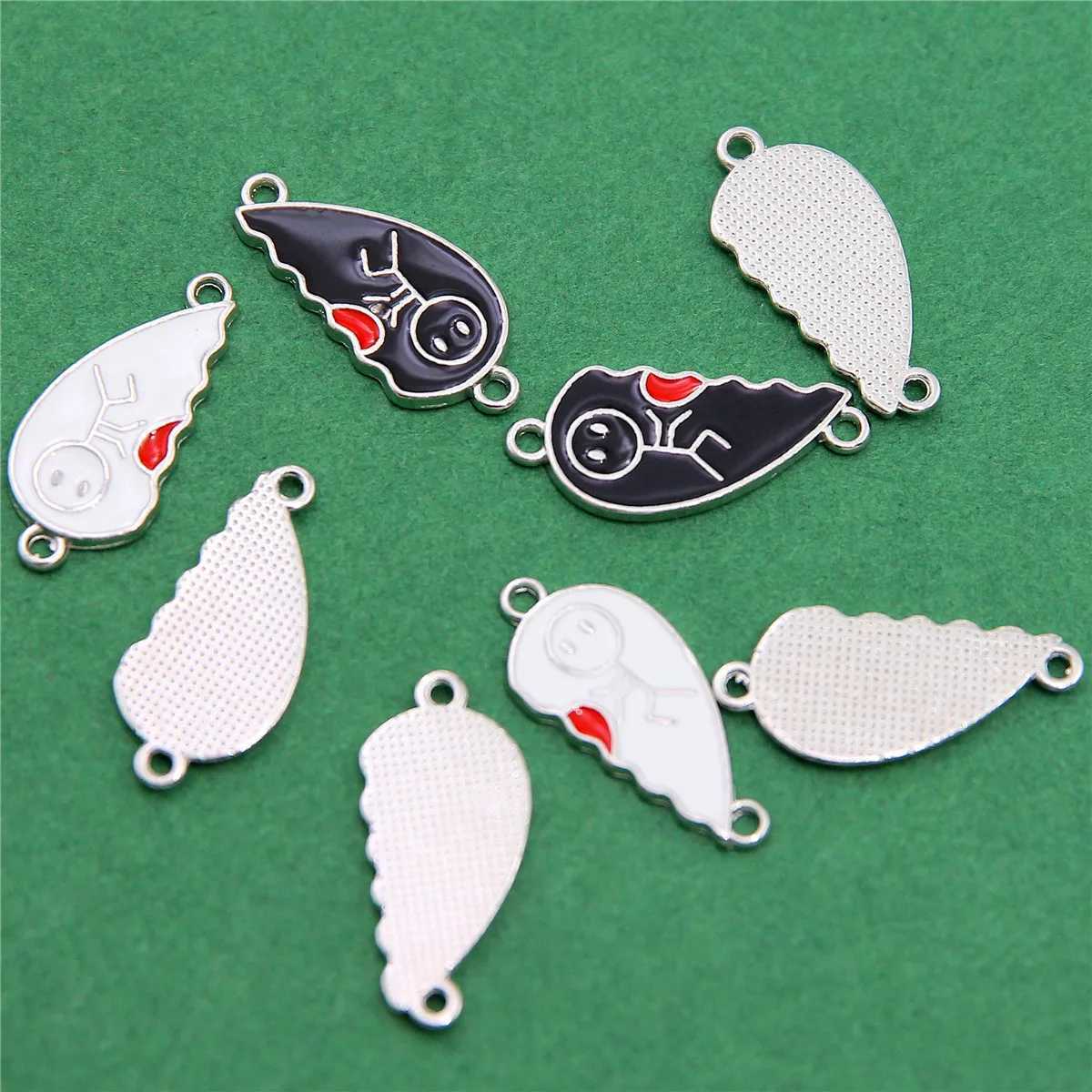 5set/10pcs 26*12mm Black And White Stitching Couple Girlfriends Enamel Metal Connector Diy Bracelet Necklace AccoriesXJ250517