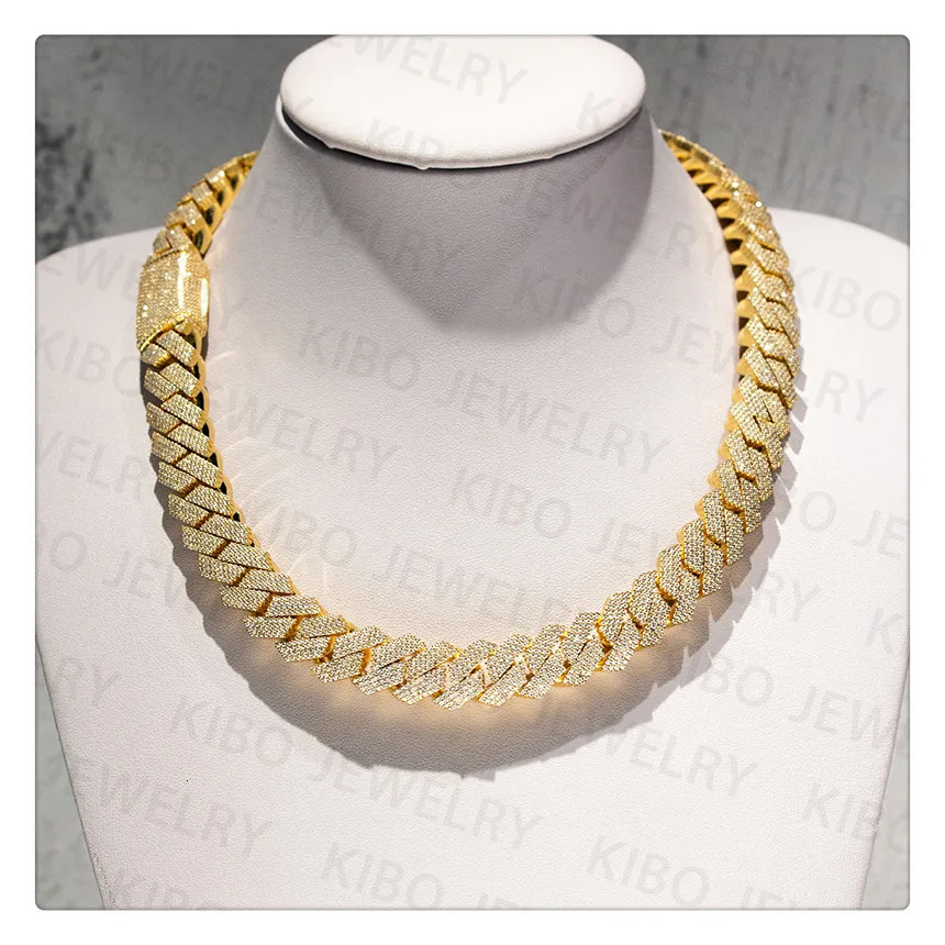 Iced out Rapper Hiphop Chian 14mm 18k Gold Plated 925 Silver Cuban link Men Chain 250509