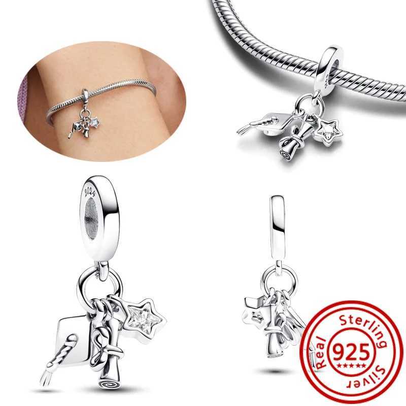 New 925 Silver Pink Rose Flower Splittable Heart Glow-in-the-dark Ghost Graduation Hat Beads Fit Pantaro Charm Bracelet DIYXJ250517
