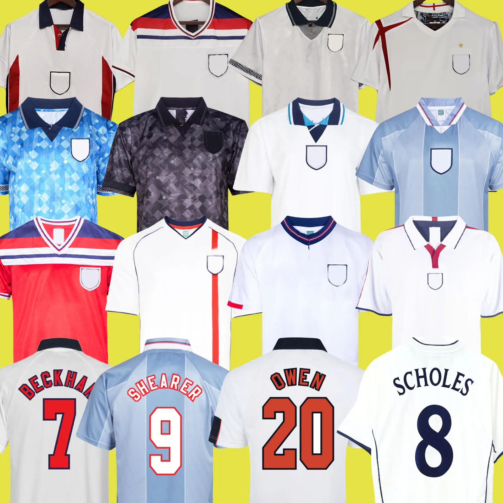 GASCOIGNE SOUTHGATE ENGLANDs Retro Soccer Jerseys 90 96 Euro SHEARER OWEN 98 Kids Vintage shirts ROONEY GERRARD LAMPARD 2000 02 04 06 Football Kit 2002 2006 1998