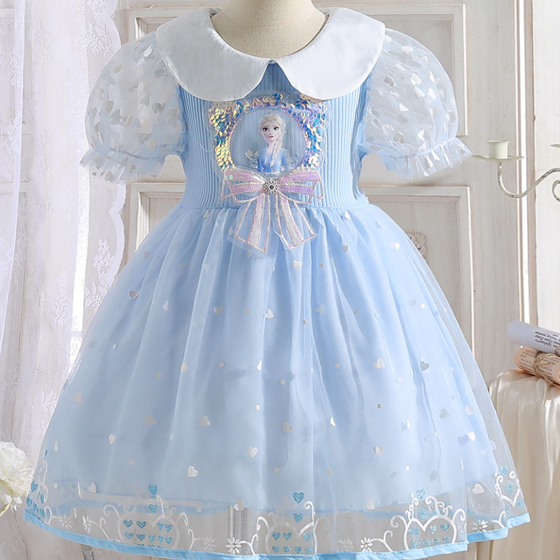 DISNEY baby designer clothes Elsa princess dress fancy dress with puffy sleeves and glitter kids designer clothes summer dress girls' dresses sum