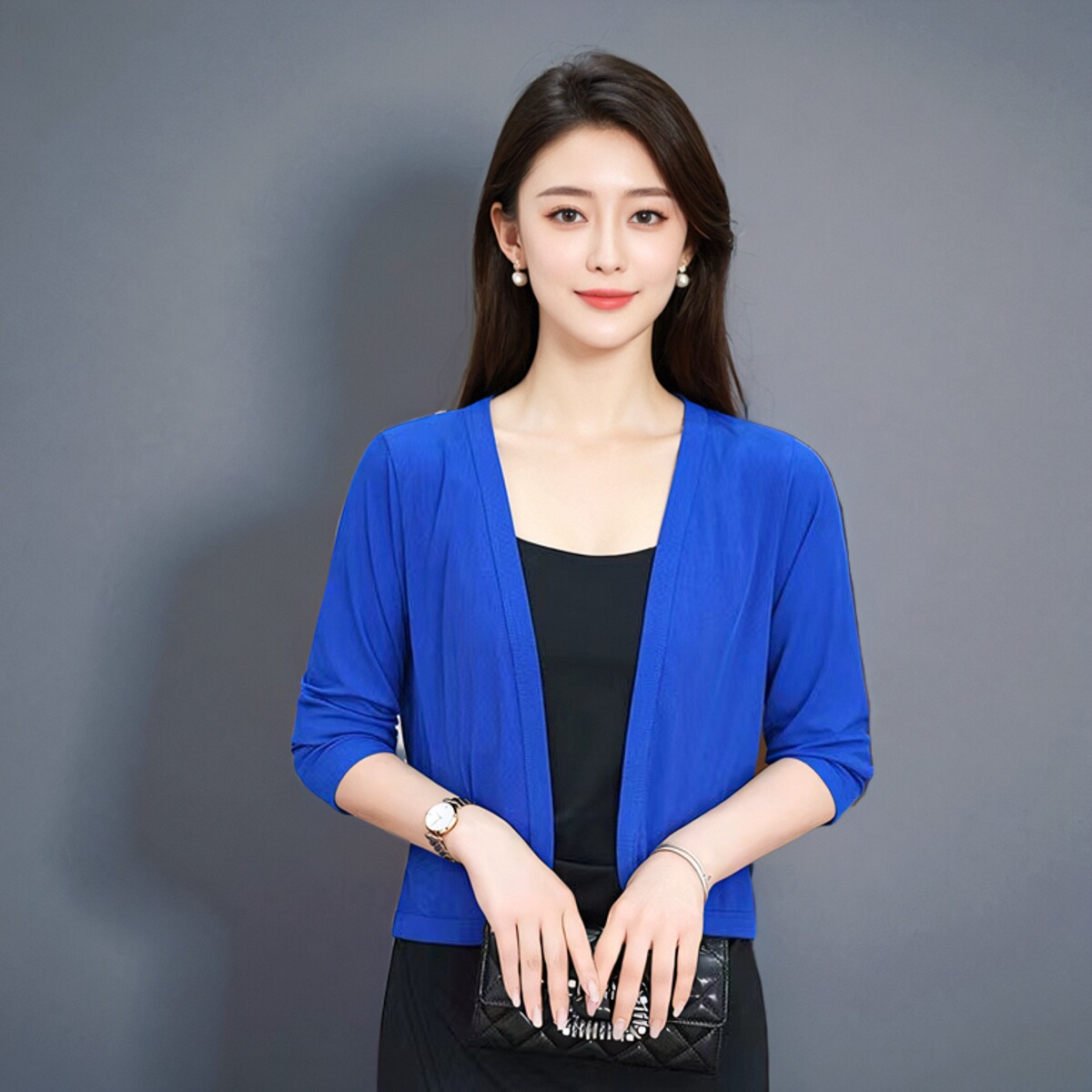 K748 Source factory high-end ice silk shawl solid color tops spring and summer thin style cardigan sunscreen short jacket