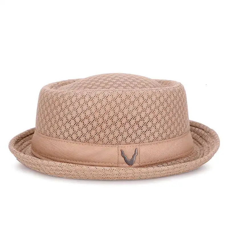 England jazz hat breathable mesh flat hat visor straw hat beach hat Retro cap Foldable cap sun hat casual Panama hat 250516