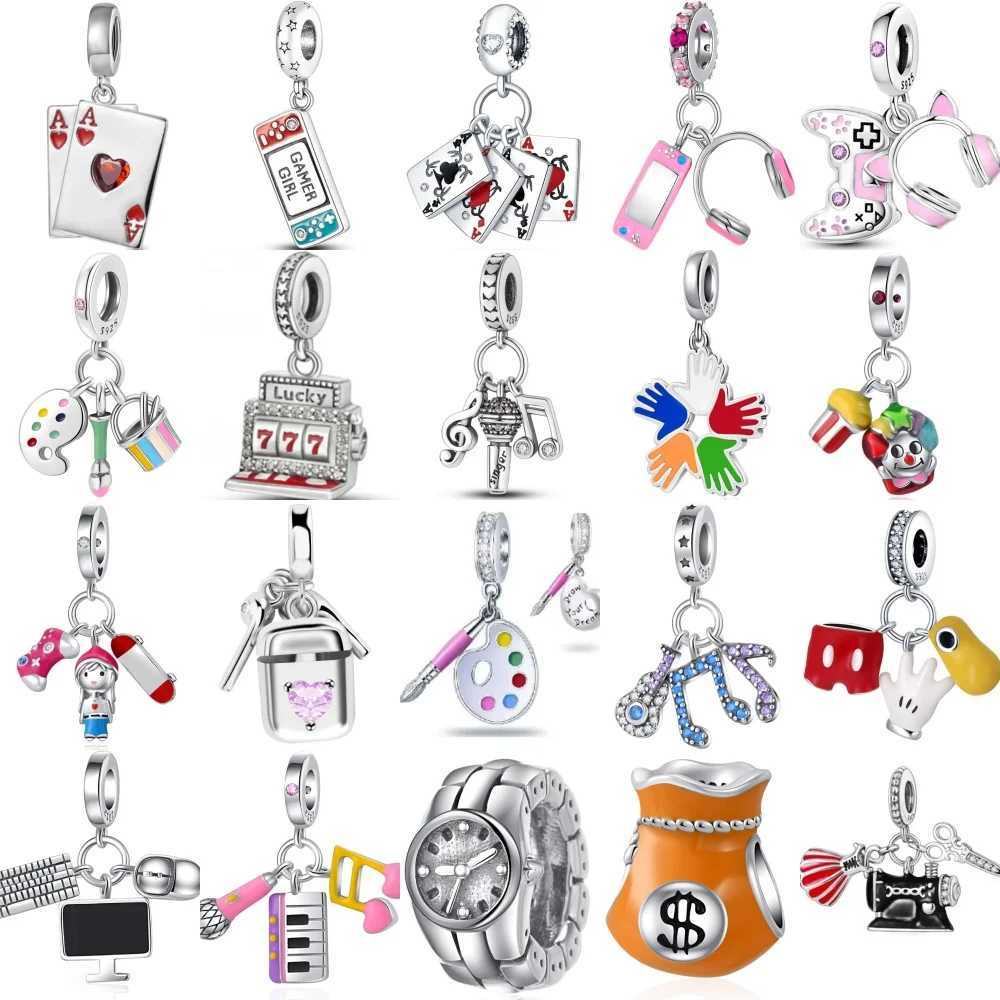 New 925 Sterling Music Painting Gaming Entertainment Dangle Pendant Beads Diy Fit Original Pendant Charms Bracelet Women JewelryXJ250517