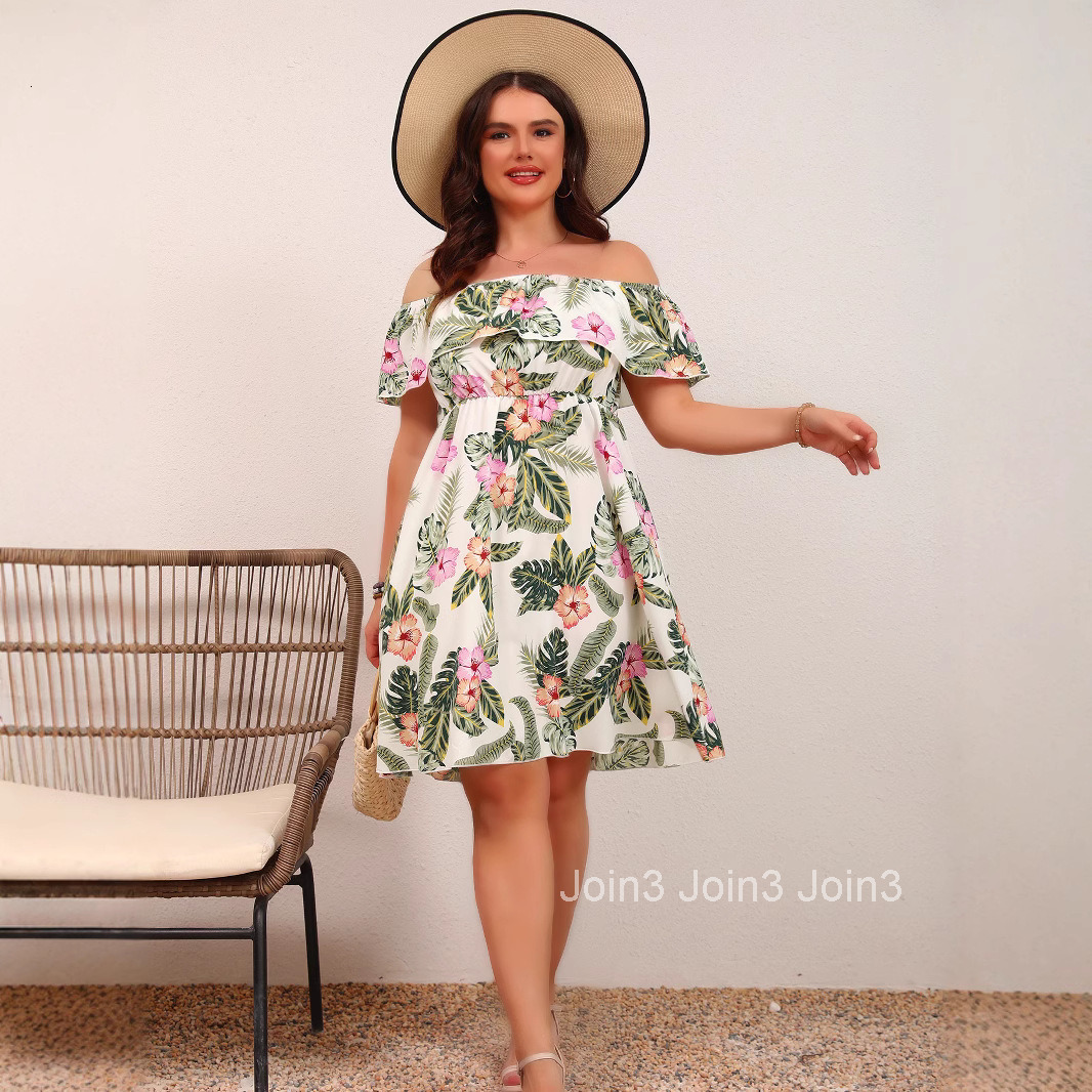 Summer New Womens Elegant Printed One Neck Strapless Waist Slimming Dress
