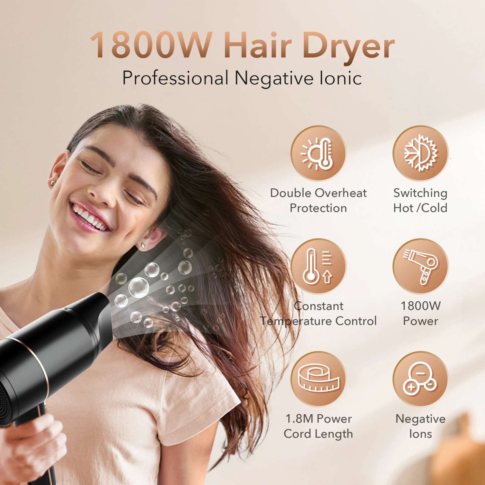Sejoy 1800W Electric Hair Dryer 110v Hair Dryer Personal Hair Care Styling Negative Ion Tool Constant Anion Hair Dryers 250513