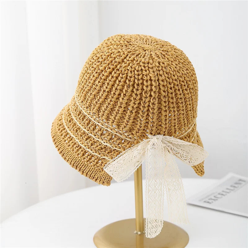 Summer Hats Women Straw Hat Lace knot fisherman cap Bucket Hat Anti-UV Sunscreen Hat Folding Hollow Visor Cap Gift Sun Hat 250516