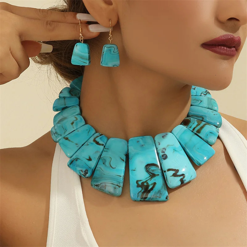 Trendy Jewelry Set Colorful Resin Acrylic Splicing Womens Necklace Earrings Set Party AccessoriesJewelry Gifts 250517