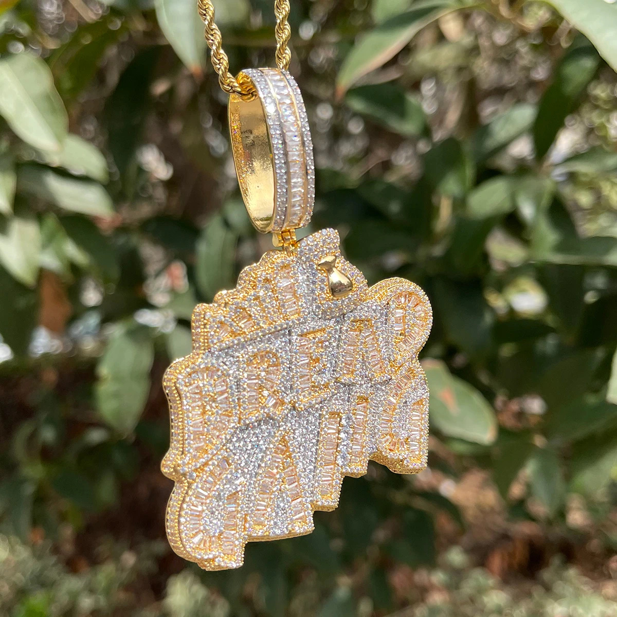 Hip Hop BREAD GANG Letters Pendant Necklace 5A Zircon Gold Plating Mens Jewelry