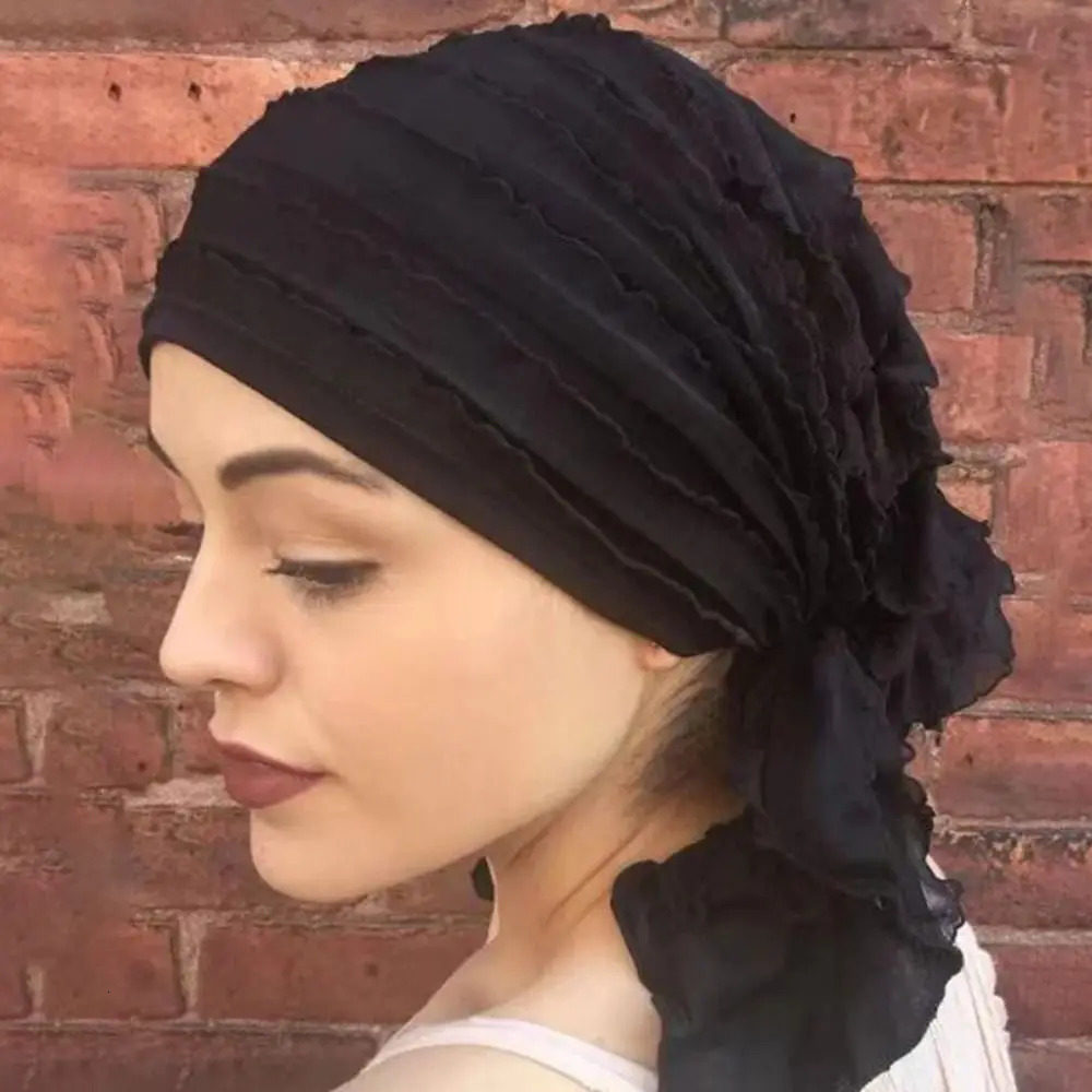 PreTied Muslim Women Hijab Bonnet Pleated Ruffle Turban Chemo Cap Underscarf Hair Loss Hat Islamic Cancer Headwear Scarf Mujer 250517