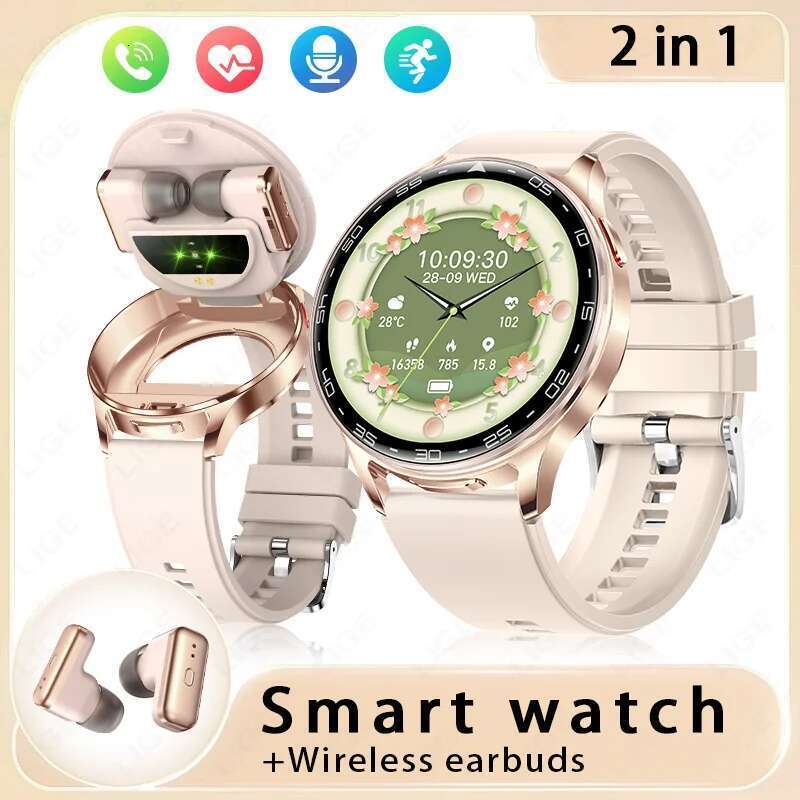 LIGE 2 In 1 TWS Headset Smart Watch 1.39" Women Men Sport Fiess Heart Rate Health Tracker Watches Earphone Music Smartwatch