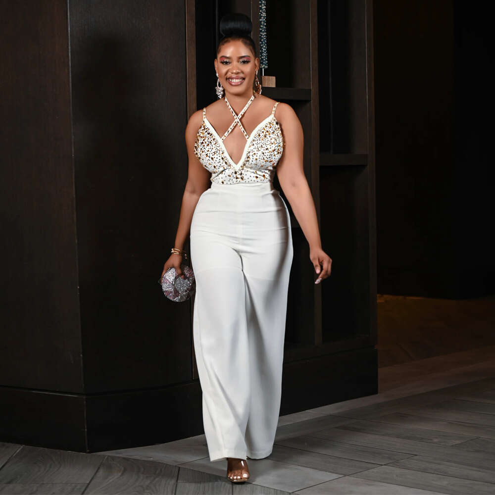 Wide Leg Jumpsuit CY Hot Stamping Jumpsuit Fashionable Women S Clothing New Sexy Suspender Straight Leg Pants Casual Pretending