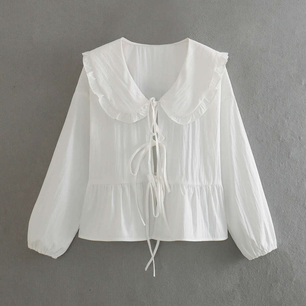 Wind Summer New Fashionable Casual Versatile 3-Color Doll Collar Lace Shirt Top B5