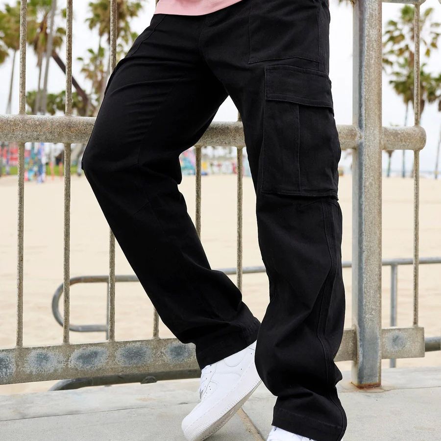 Men Cargo Pants Casual Male High Elastic Waist Pocket Wide Leg Pocket Trousers Oversized M-3XL R250517