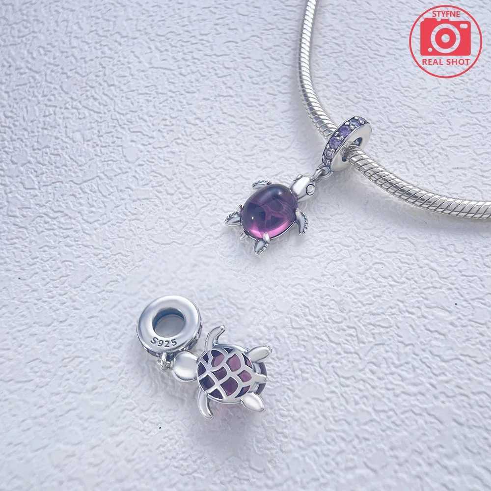925 Sterling Silver Zircon inlaid with pink blue green purple multicolored crystal turtle Fit DIY Bracelet Necklace Dangle CharmXJ250517
