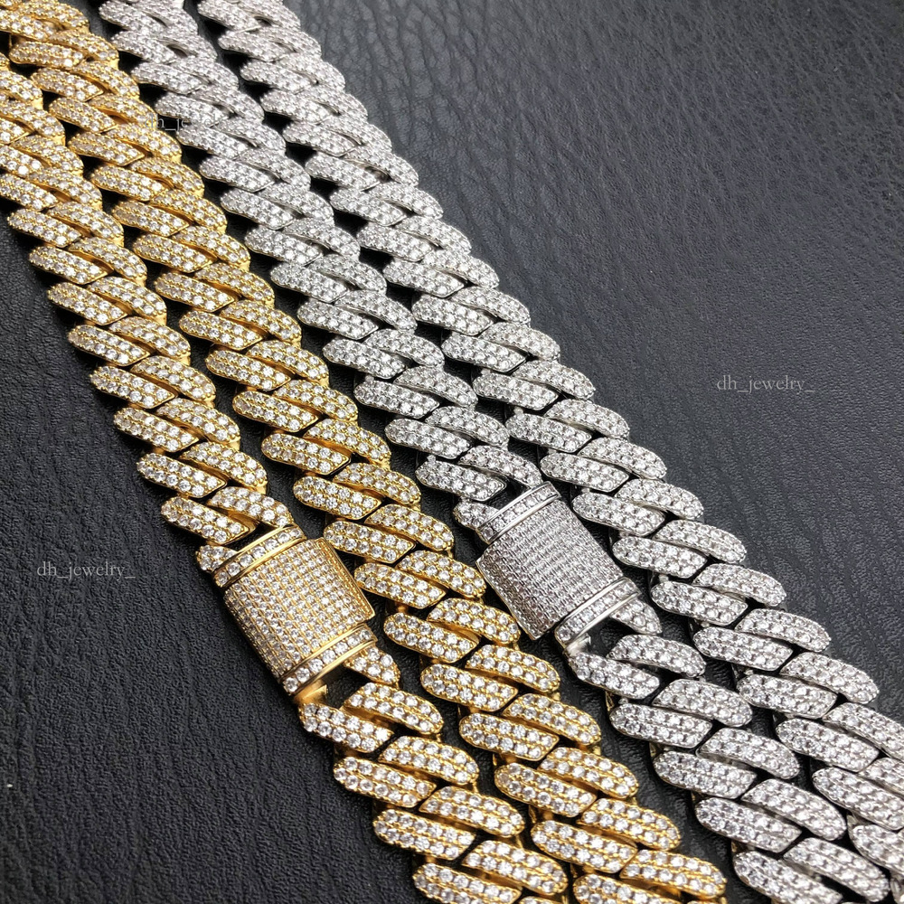 15mm Full Set Cuban Bracelet with Ribbed Plaid Necklace