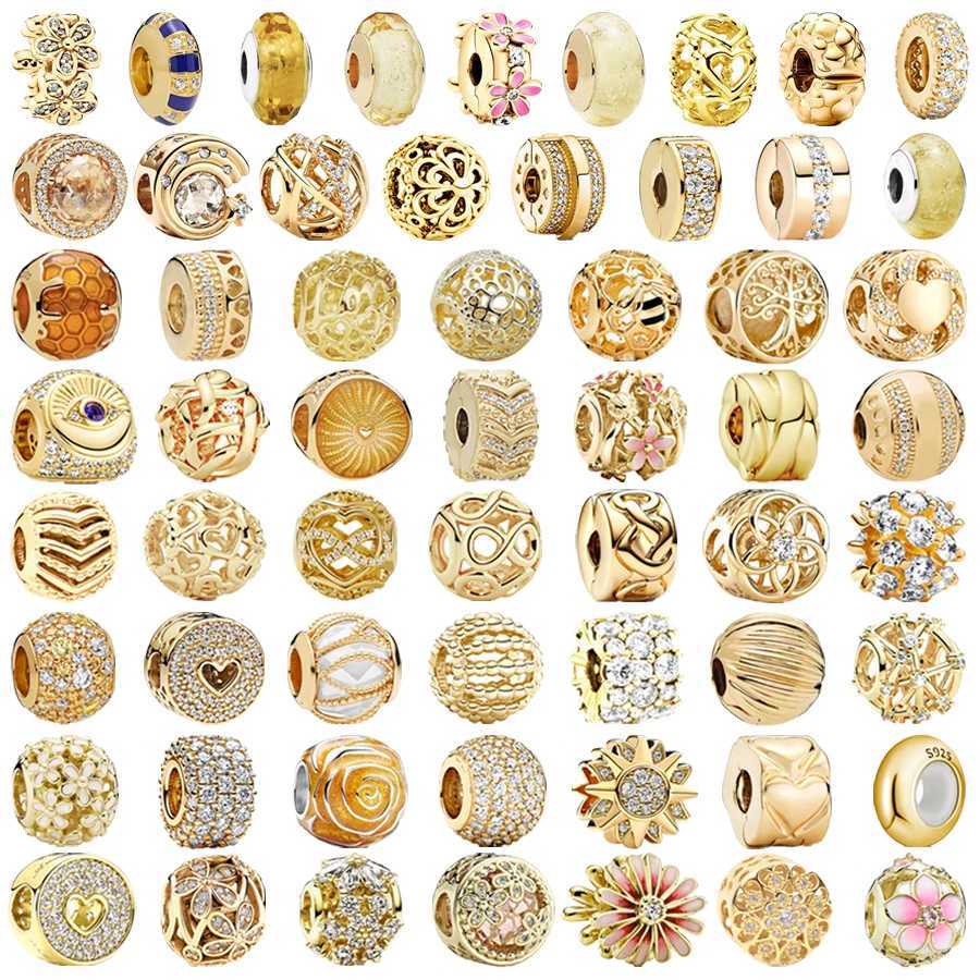 DIY Women Sparkling Gold Round She Flower Family Tree Charm Bead Clip Fit Original 925 Silver Bracelet Jewelry GiftXJ250517
