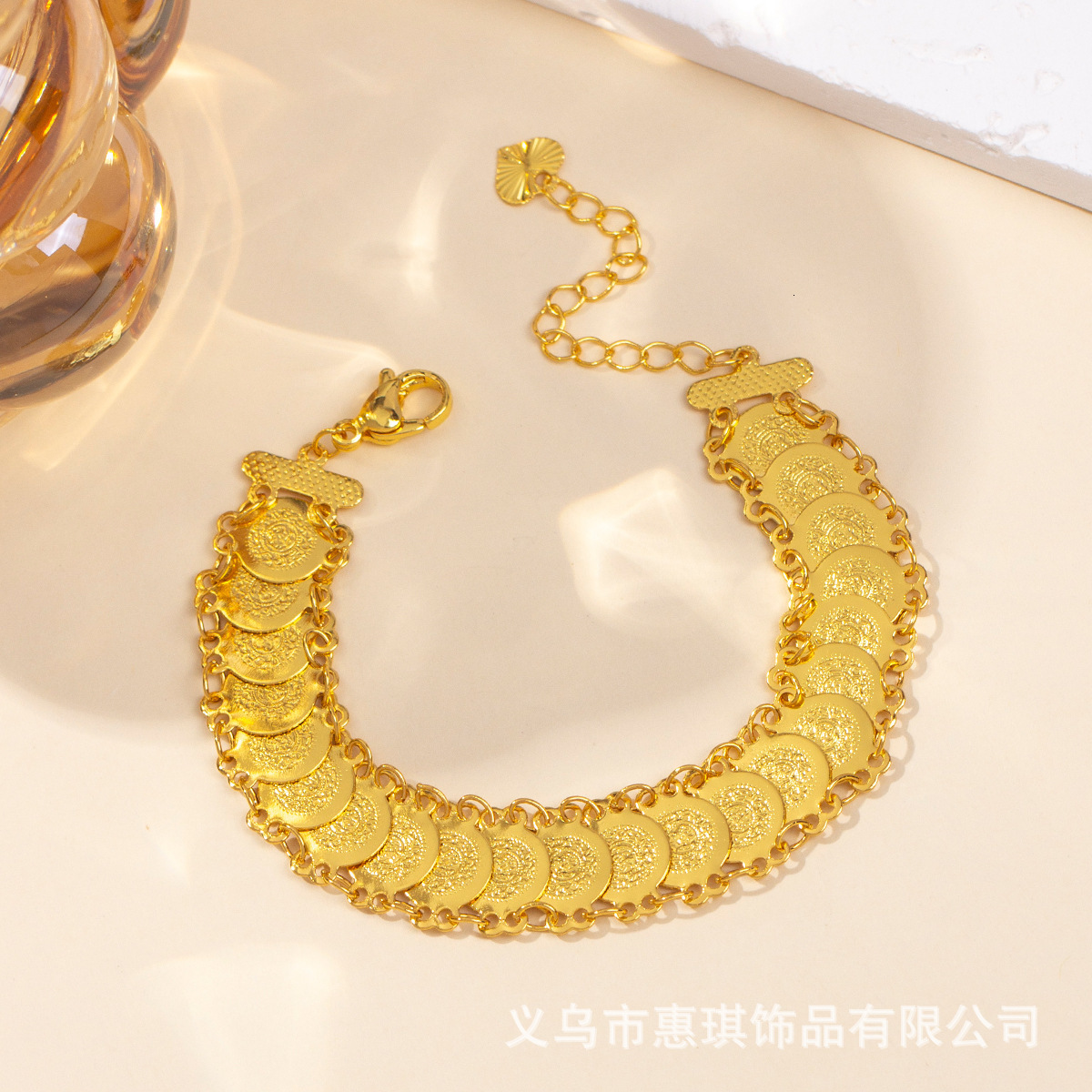 Gold Plated Coin Bangle African Bracelets Jewelry Dubai Middle East Arab Bridal Ornament for Women Girls 241115