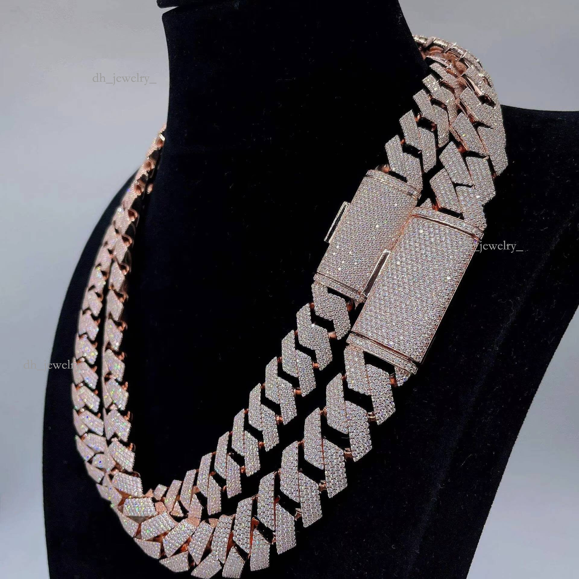 20MM Width Hip Hop Sterling Sier VVS Dia Jewelry Cuban Link Chains Moissanite Necklace for Men Women