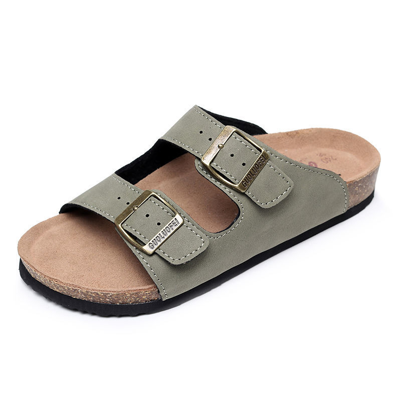Free shipping designer slippers for men, 2025 summer new sandals, fashionable cork slippers for women, large-sized couple anti-slip beach shoes
