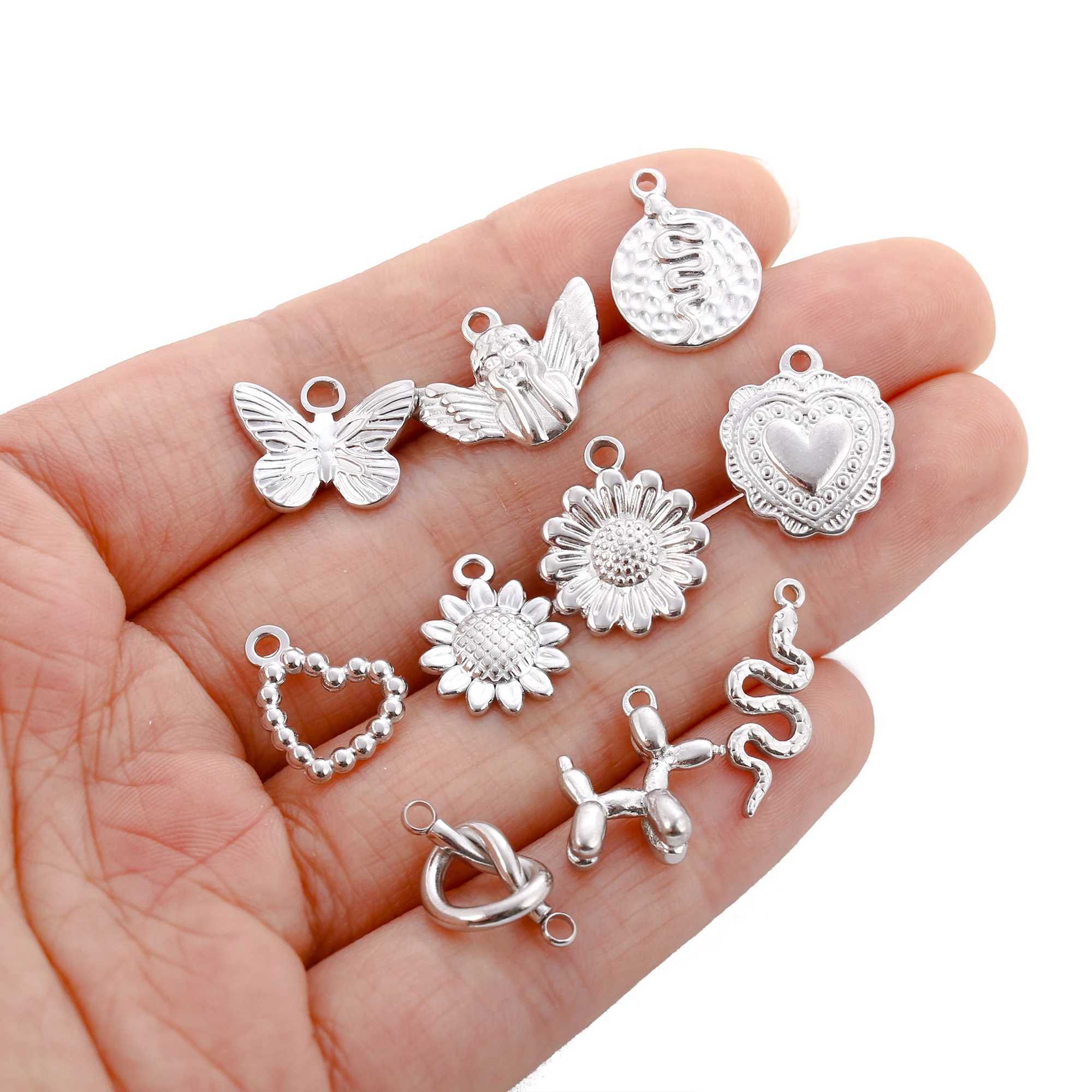 3PCS Stainless Steel Heart Butterfly Sunflower Snake Cute Dog Charms For Jewelry Making Supplies Diy Necklace Earrings BraceletXJ250517