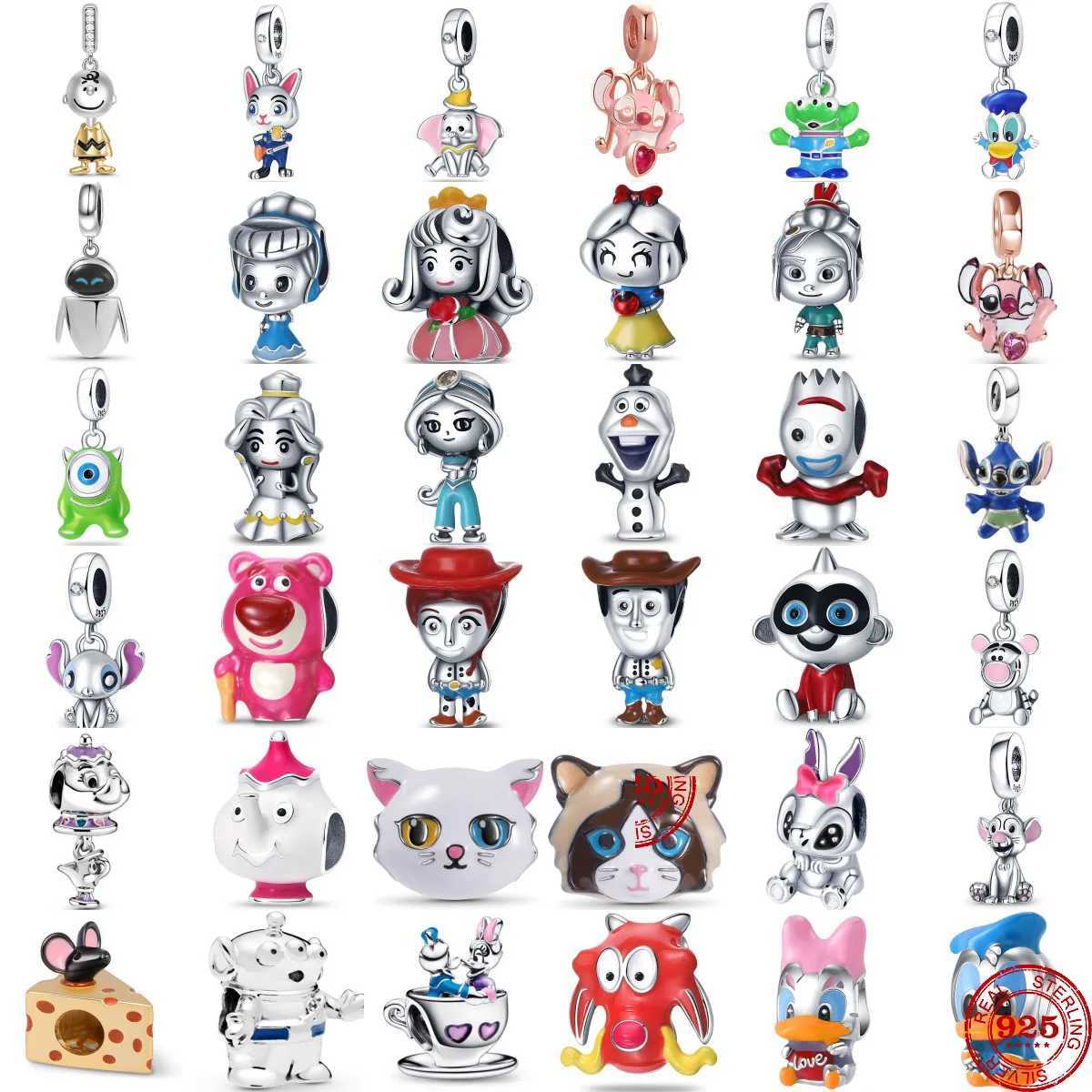 Fine 925 Silver Fit Original Bracelet Europe Cute Cartoon Doll Series Dangle Charm Beads Necklace Pendant Diy Women Jewelry GiftXJ250517